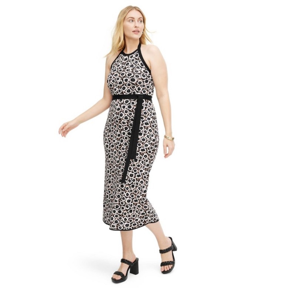 Women's Halter Tie Neck Neutral Poppy Sweater knit Midi Dress - DVF for Target